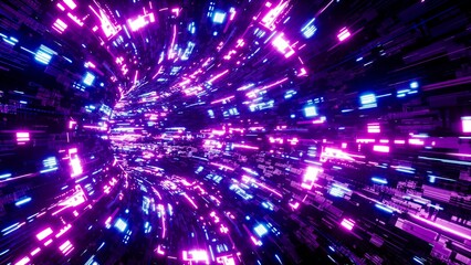 Glowing Cyber Technology Tunnel Background 3D Rendering