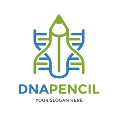 DNA Pencil vector logo template. This design use chromosome symbol. Suitable for experiment or medical.