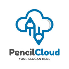 Pencil cloud vector logo template. This design use blue color and education symbol. Suitable for website or online.