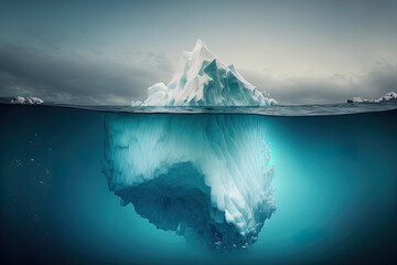 a huge white iceberg on the surface of the ocean. Generative AI - obrazy, fototapety, plakaty