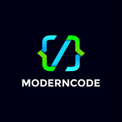 Modern code vector logo template. This design use program symbol. Suitable for technology.