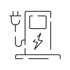 Electric car line icon. Electrical automobile cable contour and plug charging black symbol. Eco friendly electro auto vehicle concept. Vector electricity illustration