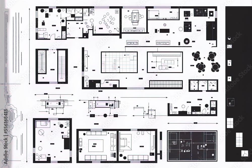 Poster collection of floor plan symbols for architectural and interior design projects (view from above). f