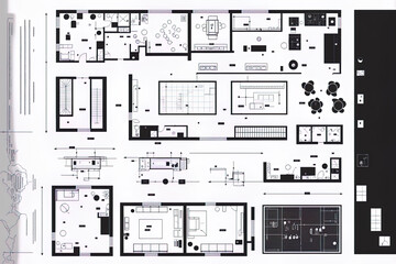 collection of floor plan symbols for architectural and interior design projects (view from above). furniture layout symbol on top view as thin line. blueprint residence . Generative AI