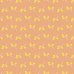 Seamless geometric pattern with yellow flowers on beige background. Vector print for fabric background, textile