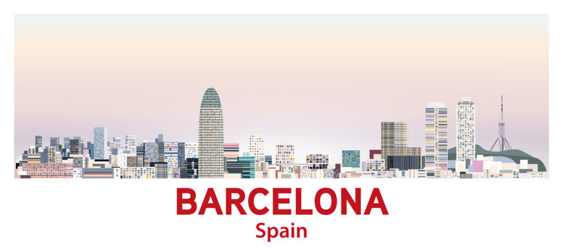Barcelona skyline in bright color palette vector illustration