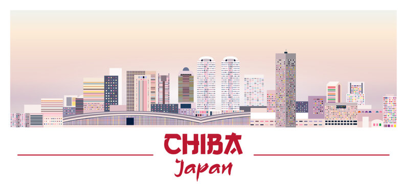 Chiba skyline in bright color palette vector illustration
