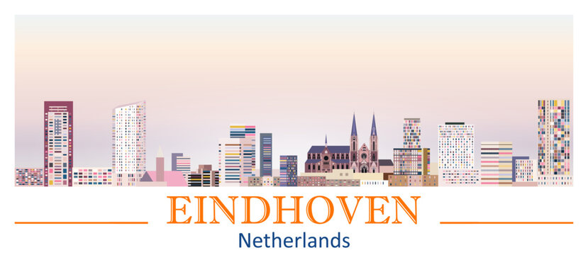 Eindhoven skyline in bright color palette vector illustration