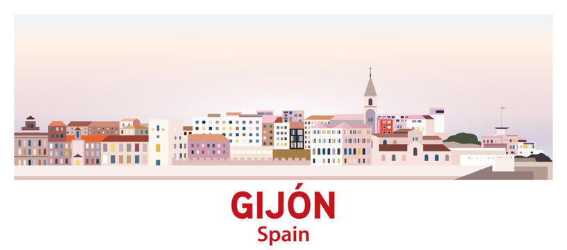 Gijon skyline in bright color palette vector illustration