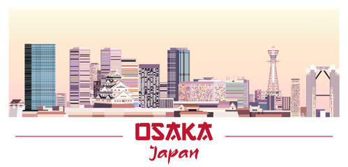 Naklejka premium Osaka skyline in bright color palette vector illustration