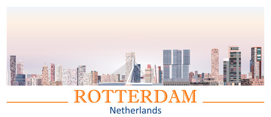 Rotterdam skyline in bright color palette vector illustration