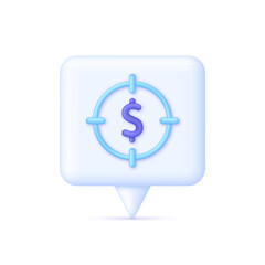 3D Investment target icon on Speech Bubble. Success investment or make money target, achieve financial goal.