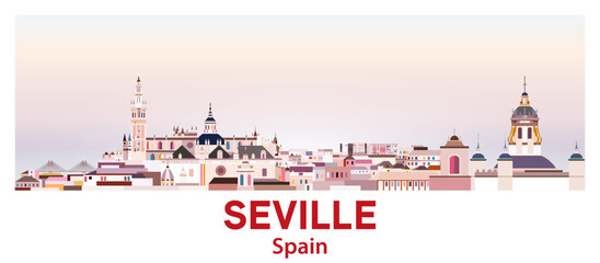 Seville skyline in bright color palette vector illustration - obrazy, fototapety, plakaty