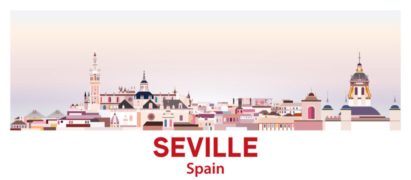 Seville skyline in bright color palette vector illustration