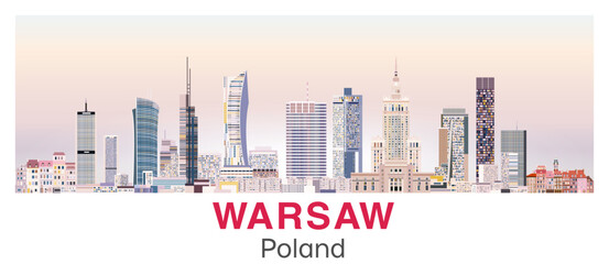 Warsaw skyline in bright color palette vector poster © brichuas