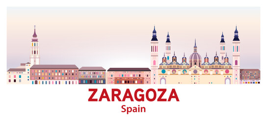 Zaragoza skyline in bright color palette vector illustration