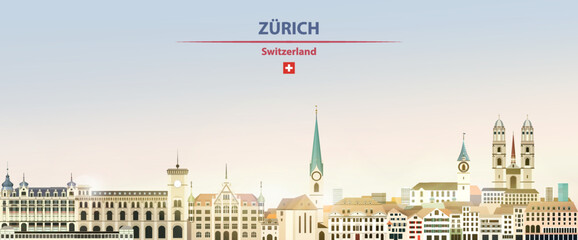 Zurich cityscape on sunrise sky background with bright sunshine. Vector illustration - 556169447