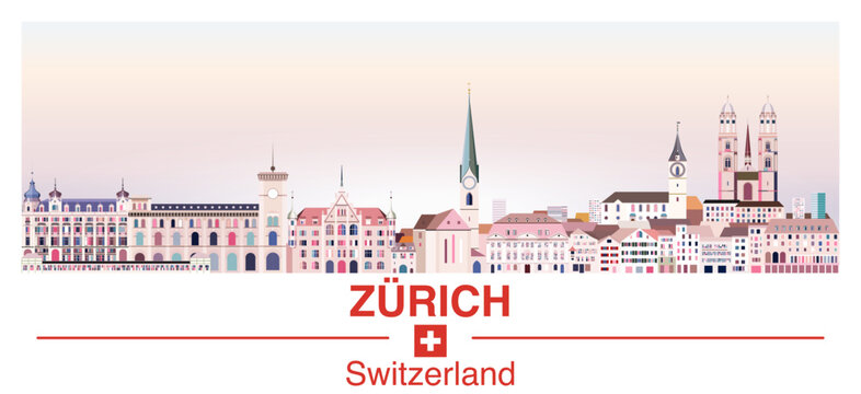 Zurich skyline in bright color palette vector poster