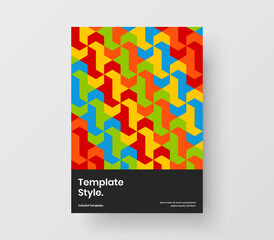 Vivid journal cover A4 vector design concept. Isolated geometric hexagons booklet illustration.