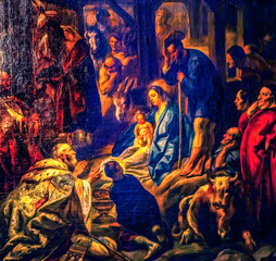 Obraz na płótnie Canvas Adoration Magi Nativity Virgin Mary Painting Seville Cathedral Spain