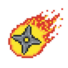 Ninja star in fire, shuriken pixel art