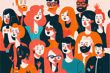 a lot of happy people. People rejoice and wave their hands.