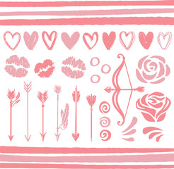 Silhouette set of love elements for Valentines Day holiday. Romantic illustration for wedding invitations, greeting cards, scrapbooking, print and party design