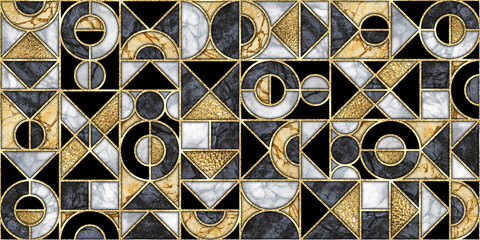 abstract seamless pattern, modern background, geometric mosaic tile with assorted black and white...