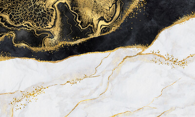 abstract background, texture of artificial black and white marble with gold veins, decorative...
