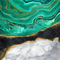 abstract background, texture of artificial white marble black granite green agate or malachite with...