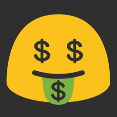 Money Mouth Face Vector Emoji Design. Isolated deal with money, making money, loving wealth, being rich, feeling rich sign label design.
