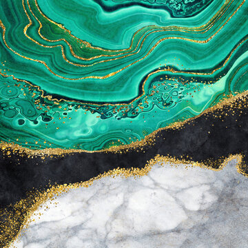 abstract background, texture of artificial white marble black granite green agate or malachite with gold veins, decorative marbling, fashionable stone, marbled surface
