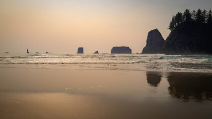 Olympic National Park Pacific Coast Seascape Series, Tranquil foggy morning on Second Beach in Washington State, USA
