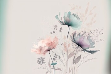 Abstract watercolor flowers with paint drops