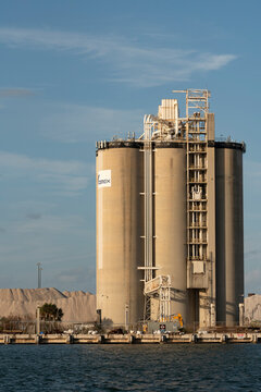Port Canaveral, Florida, USA. 2022.  Cement works on the canal side of Port Canaveral, Florida.