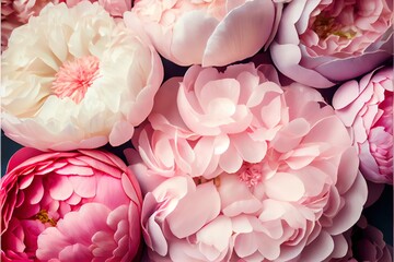 Obraz premium White pink peonies opened blossoms bunch wallpaper