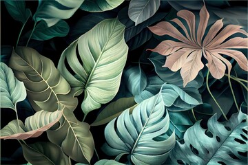 Monstera leaves wallpaper digital art tropical a
