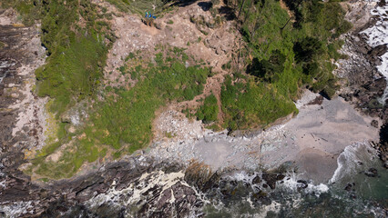 Aerial shot of the beach of the picturesque Isla Maiquillahue in the Pacific Ocean of Chile