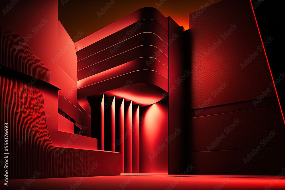 Poster architecture background in red with lighting. generative ai