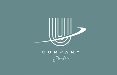 pastel color U alphabet letter logo icon design with swoosh. Green creative template for company and business