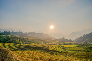 Sunset on terraced fields in Lao Cai, Vietnam. High quality photo	
