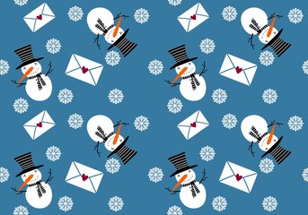 Winter seamless snowman and snowflakes pattern for Christmas wrapping paper and kids notebooks