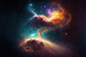 Obraz premium In space, nebulas like the Milky Way and galaxies. Generative AI