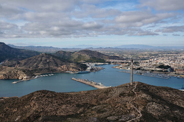 view from the mountain to the old city Cartagena, Murcia, Spain