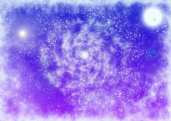 Obraz premium Futuristic fantasy landscape in space, light, stars, galaxies. Beautiful space background design.