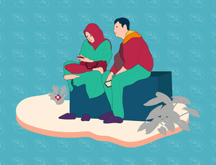 Moslem Man and woman friends conversation in park