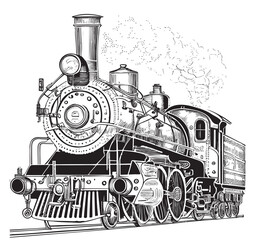 Vintage locomotive train sketch hand drawn engraving style Vector illustration  © BigJoy