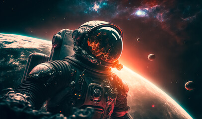 Astronaut in outer space. Astronaut at the Earth orbit. Realistic science fiction art. Space fantasy image with astronaut. digital art © Viks_jin