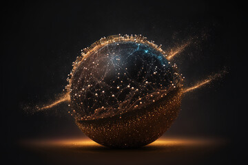 Particle sphere against a dark background of technology. Generative AI
