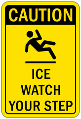 Ice warning sign and labels watch your step